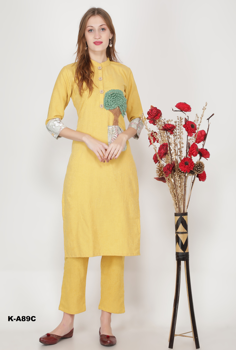 Embroidered Tree Kurta Set with Floral Dupatta