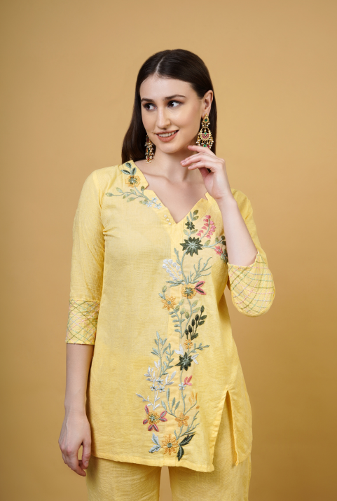 Floral Embroidered V-Neck Co-ord Set