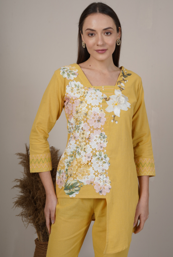 Floral Embroidered Asymmetrical Kurta Set