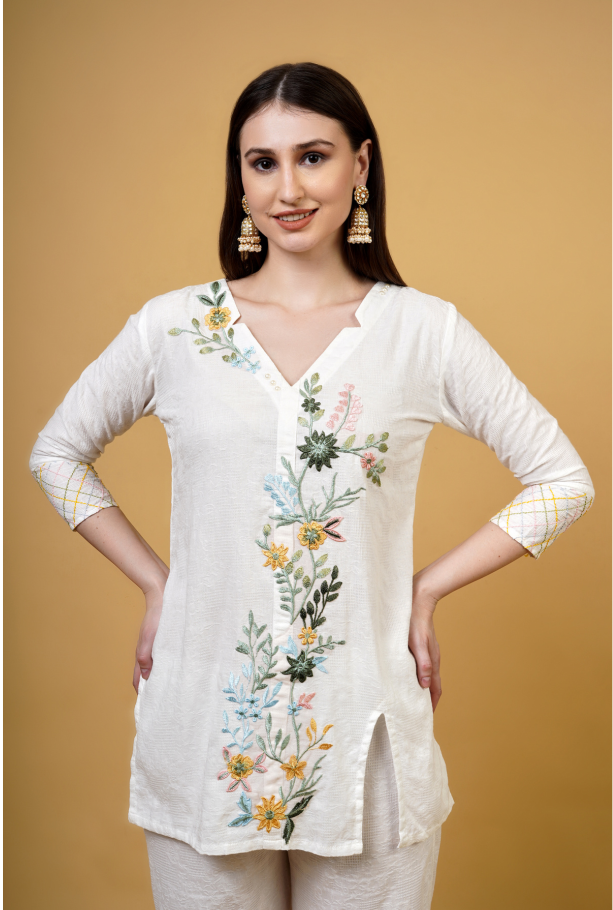 Floral Embroidered V-Neck Co-ord Set