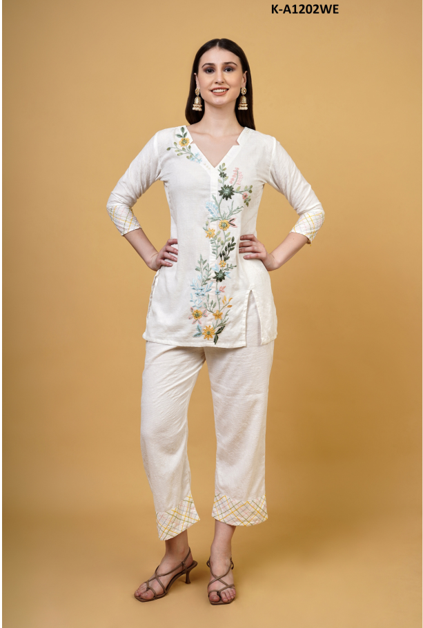 Floral Embroidered V-Neck Co-ord Set