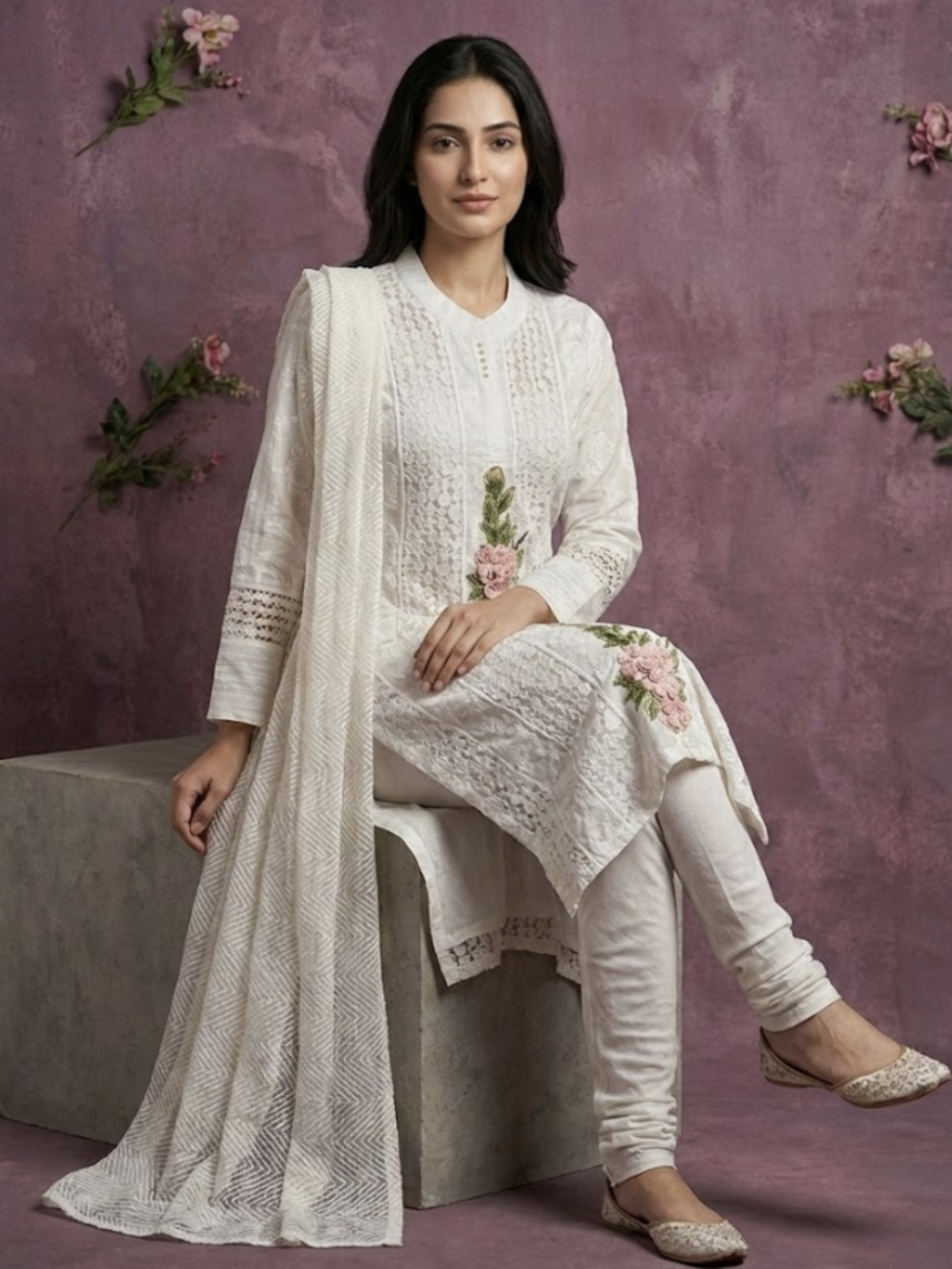White Dove Floral Suit