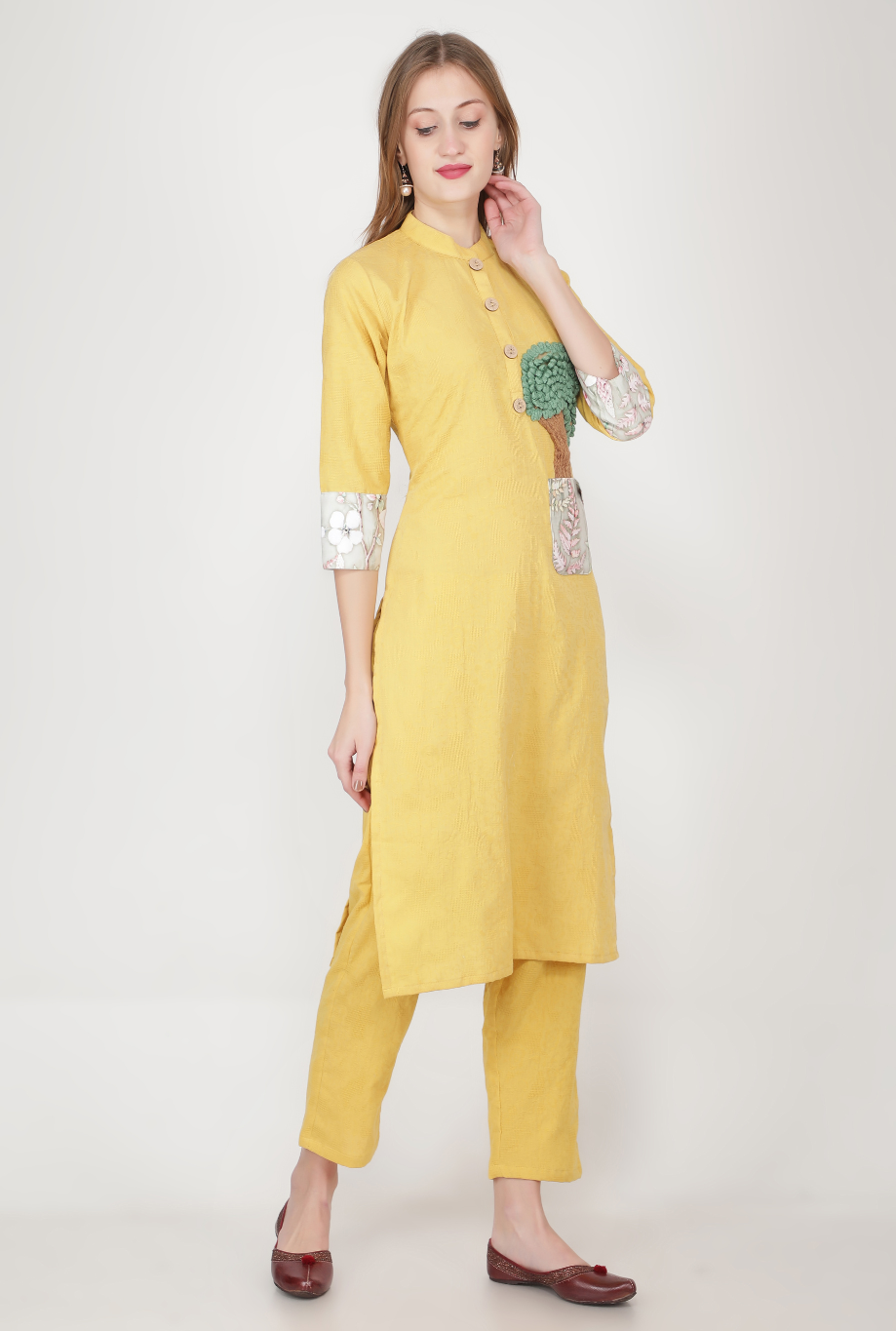 Embroidered Tree Kurta Set with Floral Dupatta