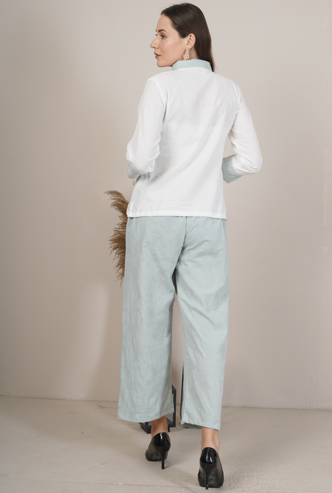 Embroidered Collar Shirt and Trouser Set