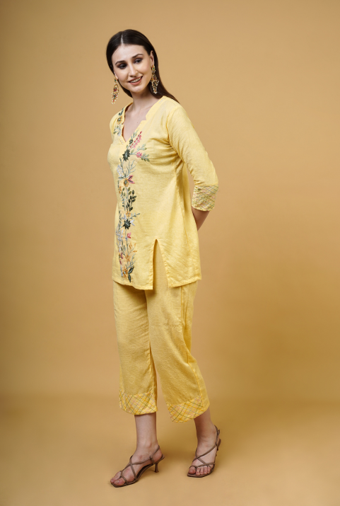 Floral Embroidered V-Neck Co-ord Set