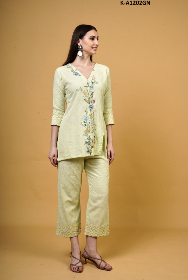 Floral Embroidered V-Neck Co-ord Set