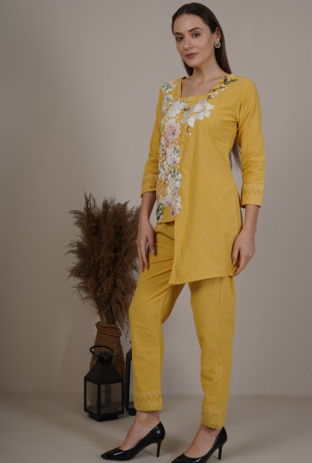 Floral Embroidered Asymmetrical Kurta Set