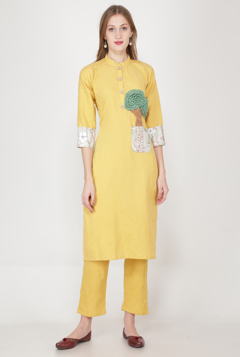 Embroidered Tree Kurta Set with Floral Dupatta