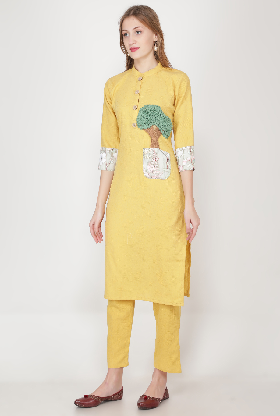 Embroidered Tree Kurta Set with Floral Dupatta