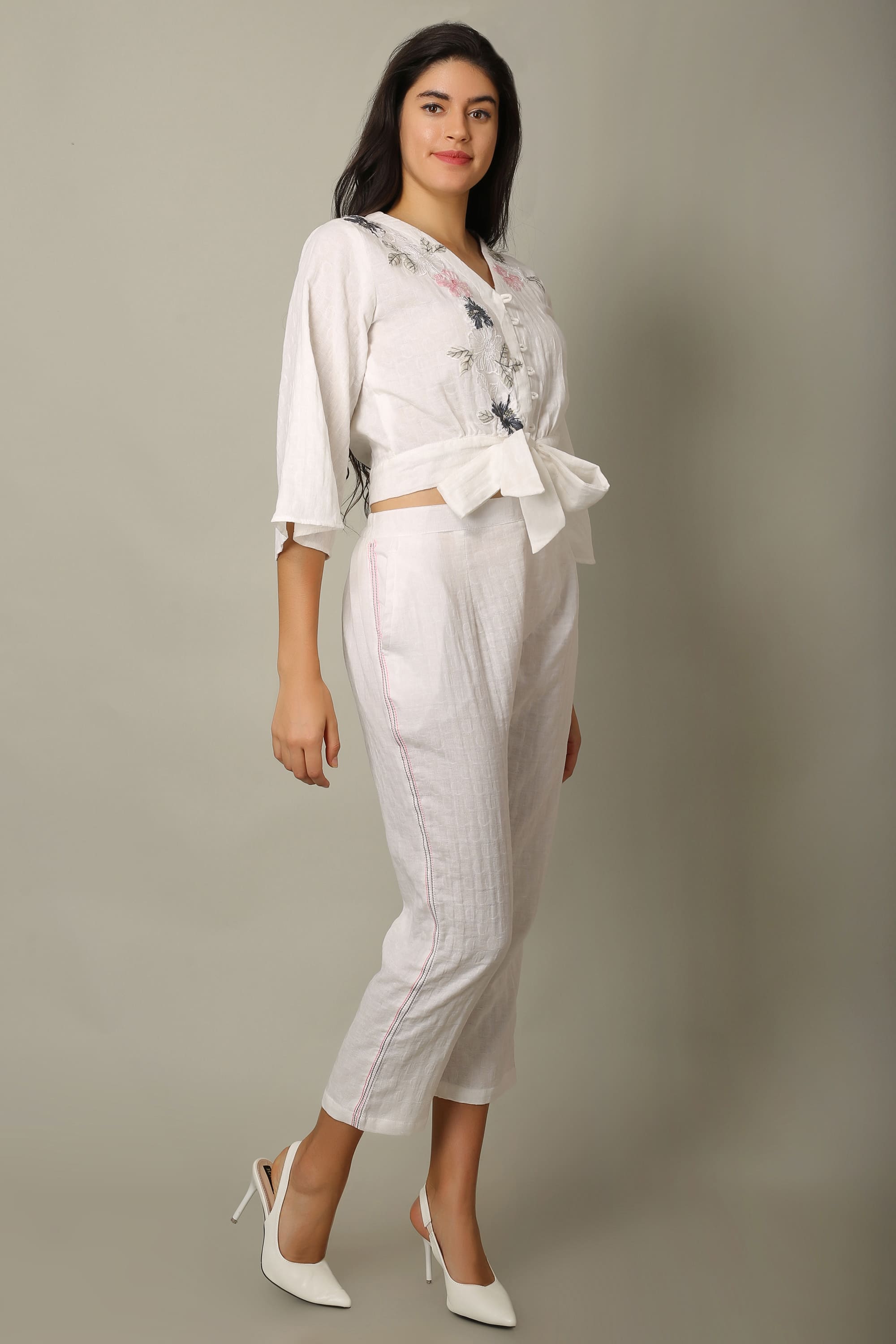 Floral Embroidered Tie-Front Co-ord Set