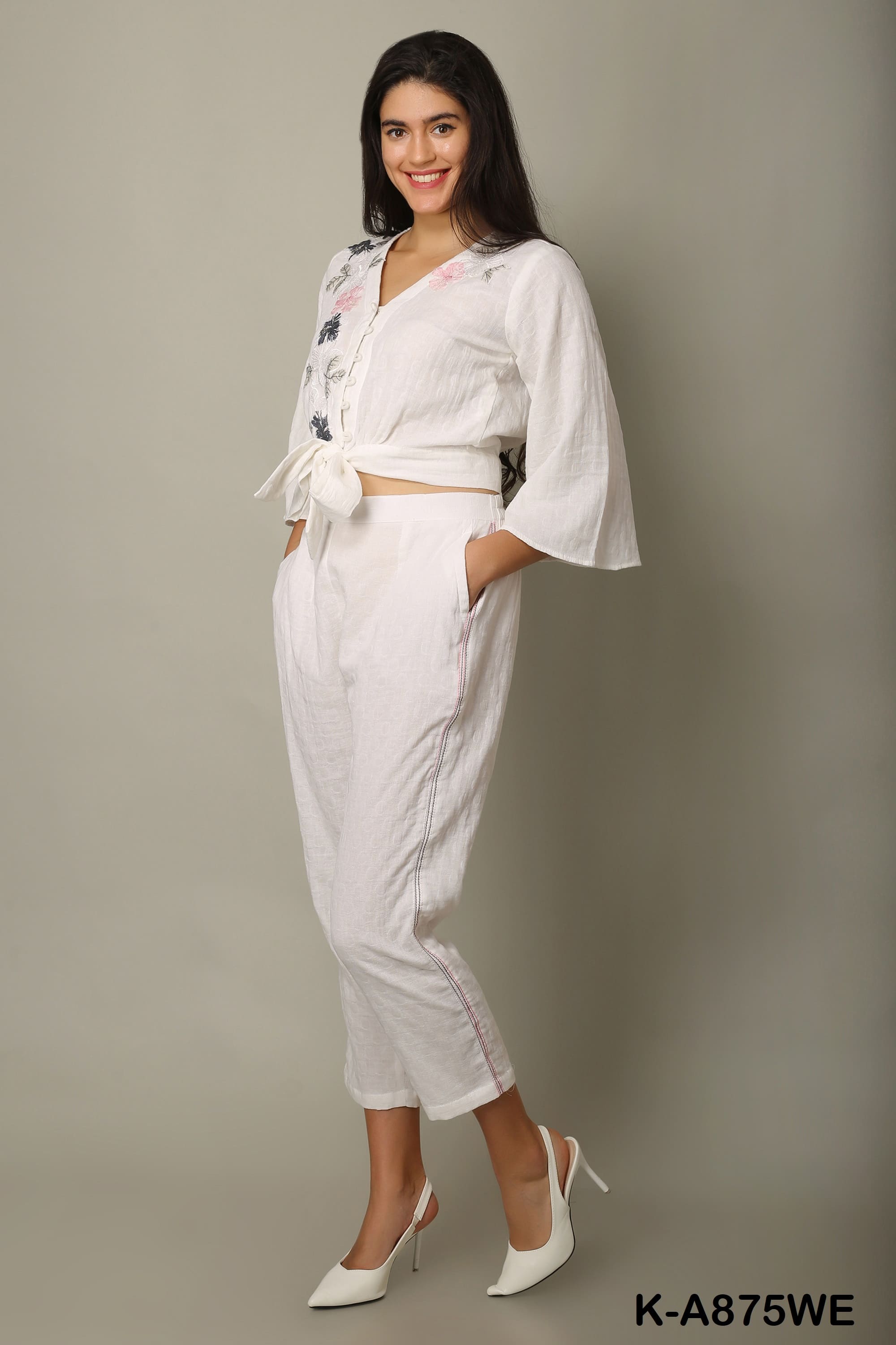 Floral Embroidered Tie-Front Co-ord Set