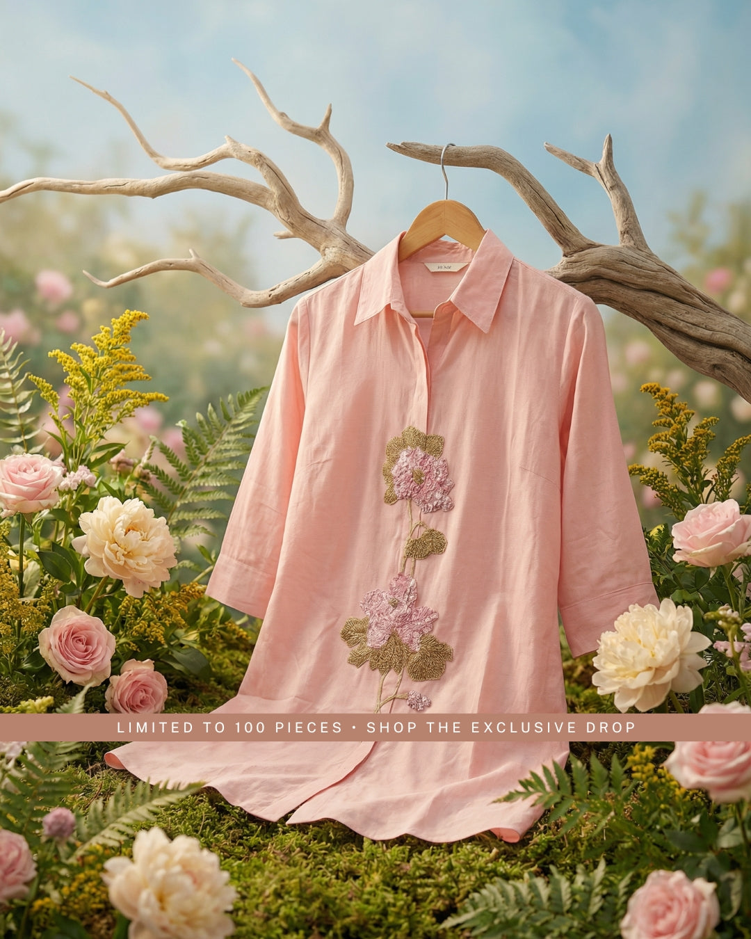 Embroidered Collared Shirt in Dusty Rose