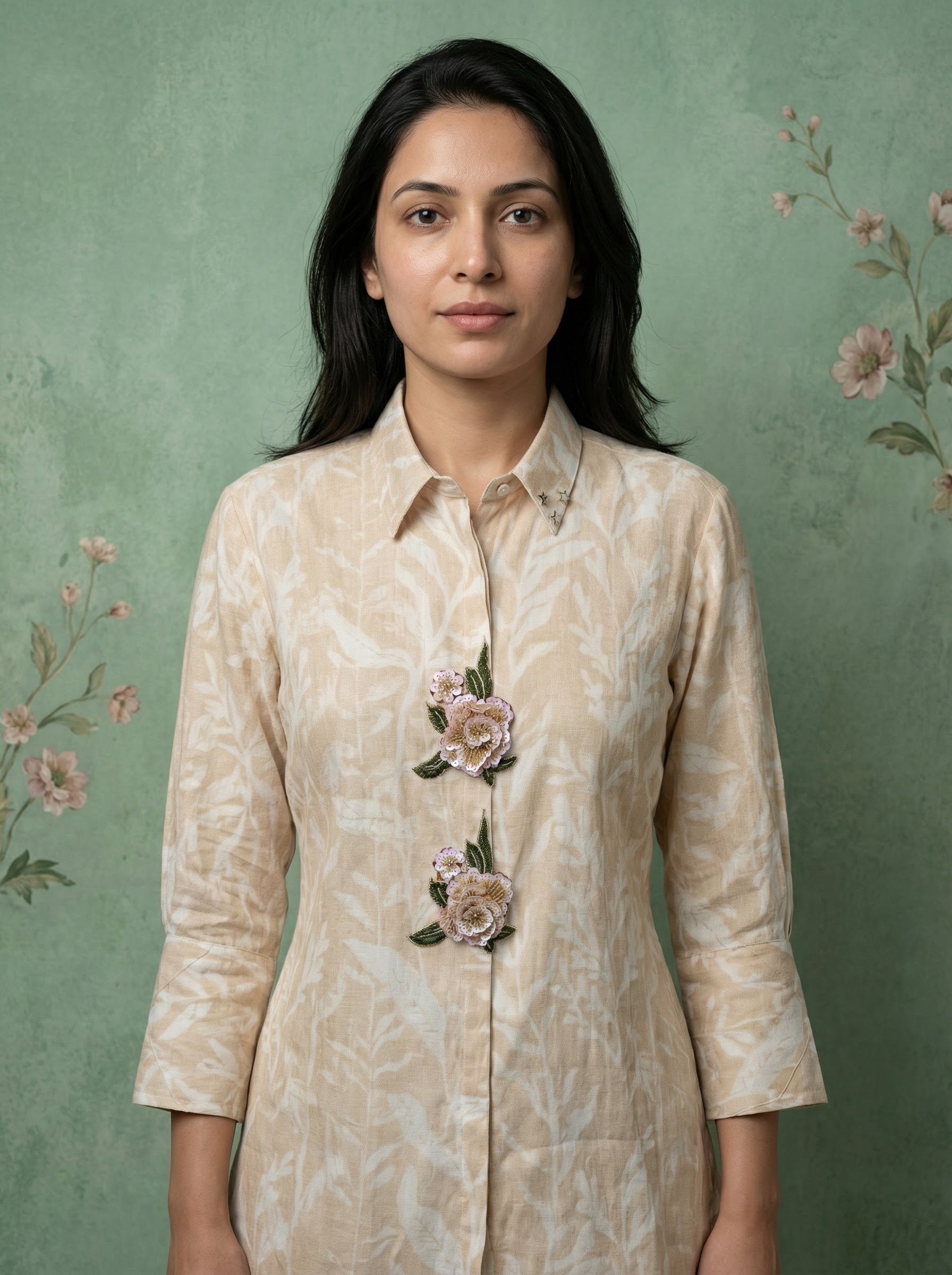 Petal-Embossed Cotton Shirt