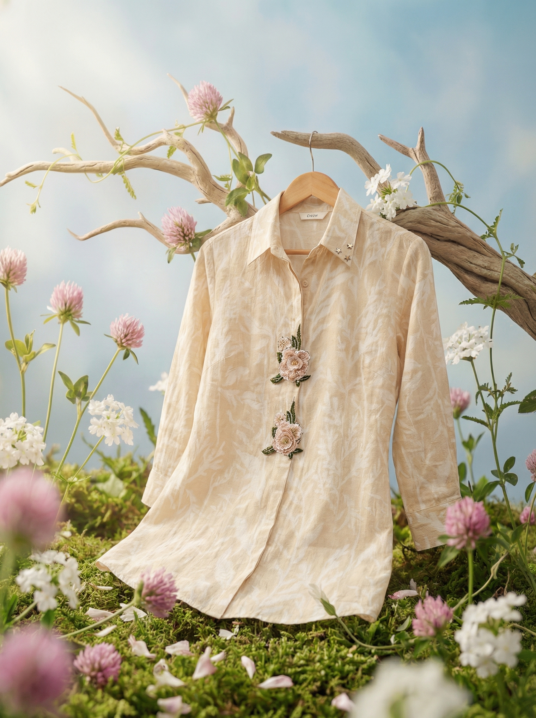 Petal-Embossed Cotton Shirt