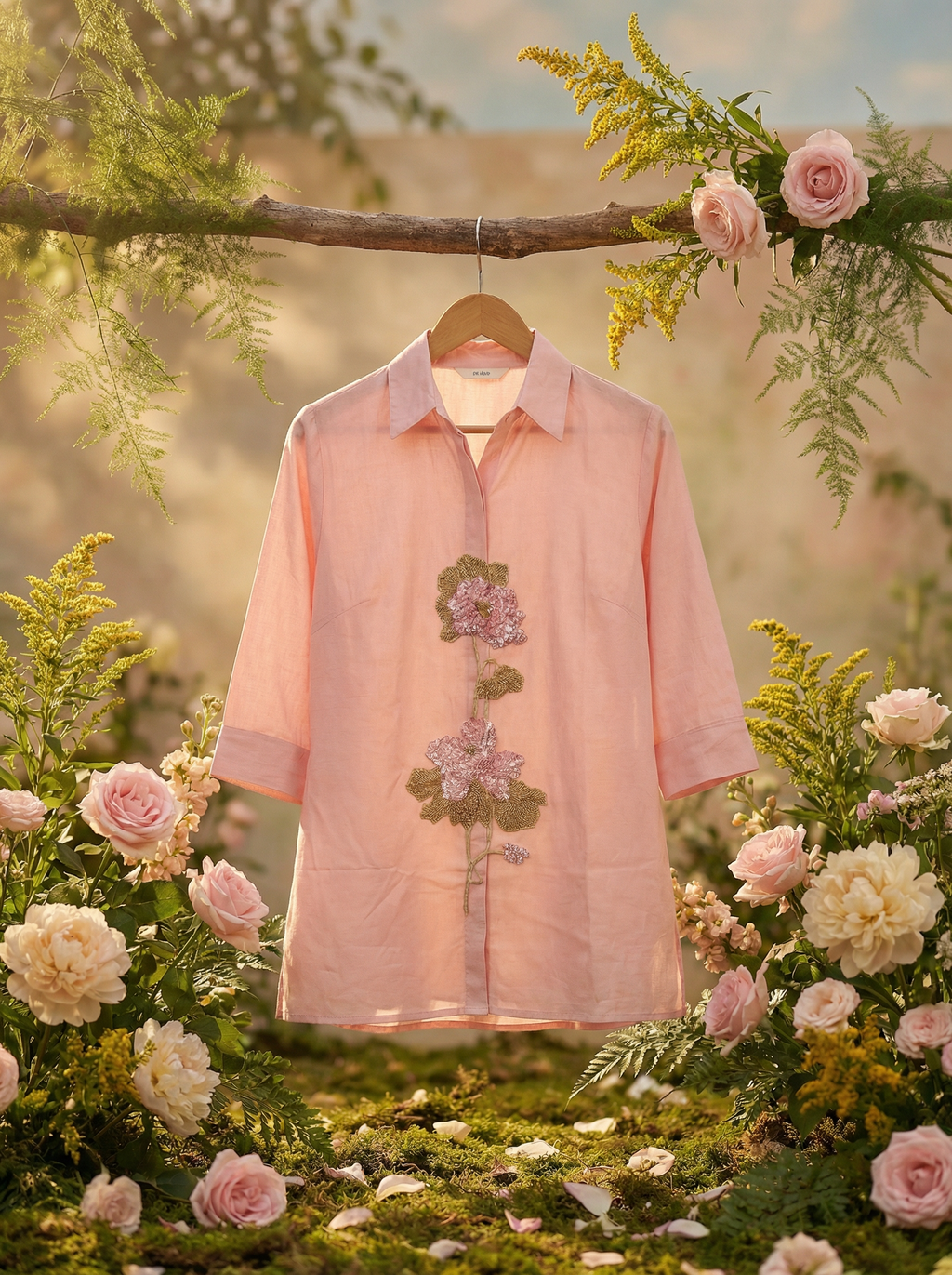 Embroidered Collared Shirt in Dusty Rose