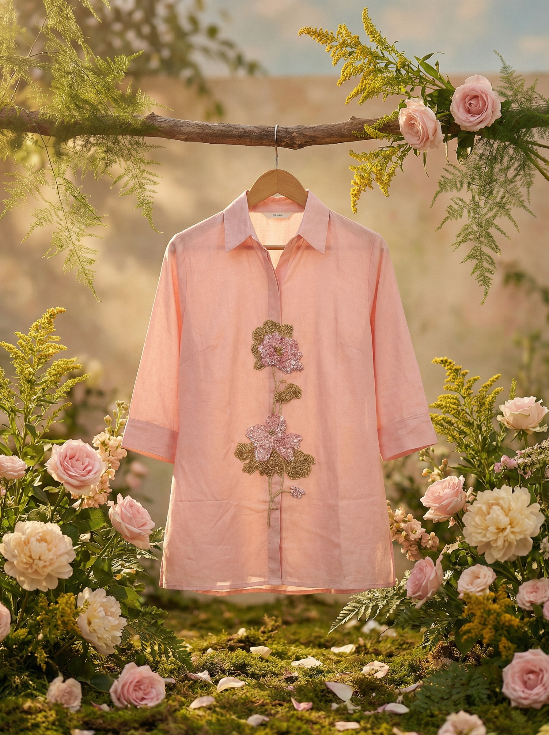 Embroidered Collared Shirt in Dusty Rose