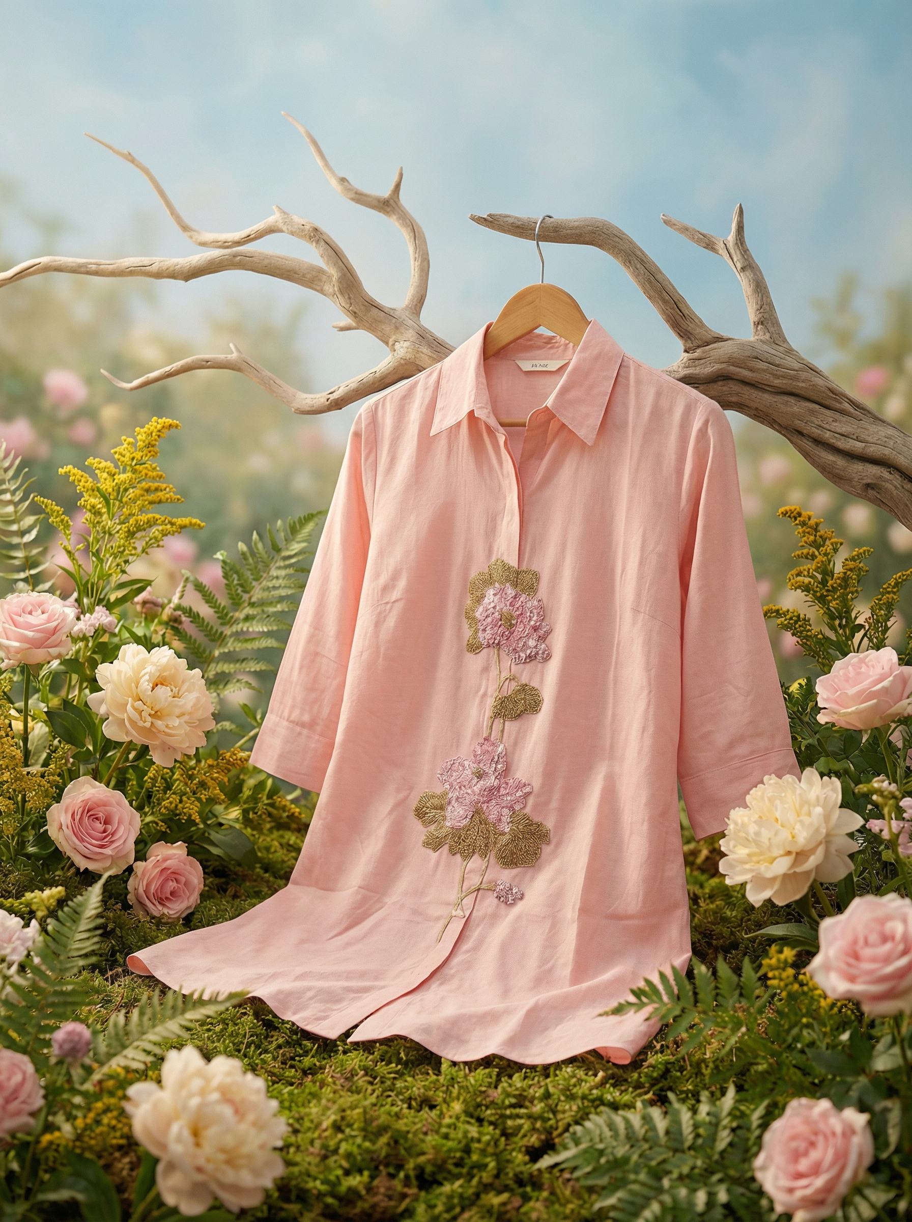 Embroidered Collared Shirt in Dusty Rose