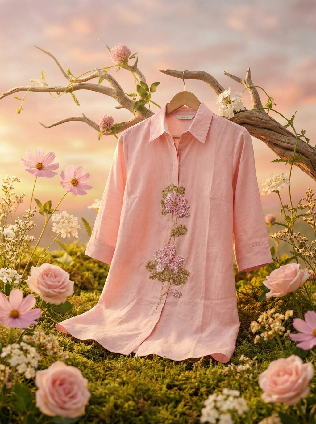 Embroidered Collared Shirt in Dusty Rose
